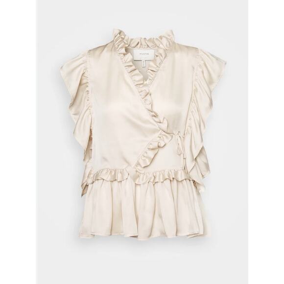 Munthe Tops - Munthe Vox Wrap Blouse Women’s Ivory Ruffle Satin Like Top Approx Size M/L Boho